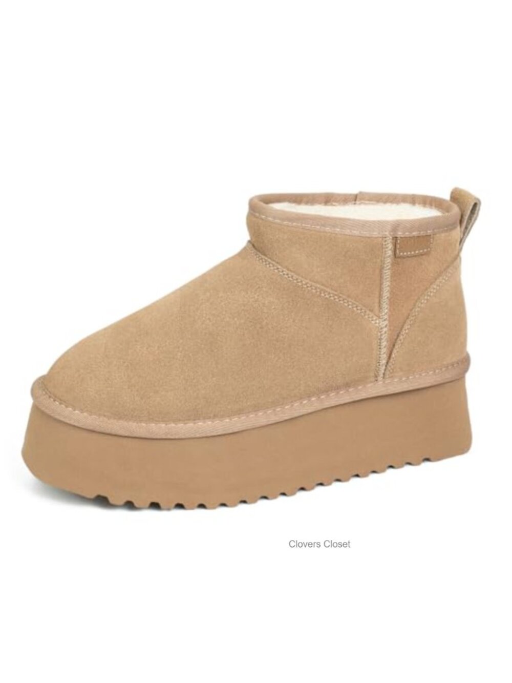 Women's Genuine Suede Platform Ankle Snow Boots with Wool Insole Pull-On Water